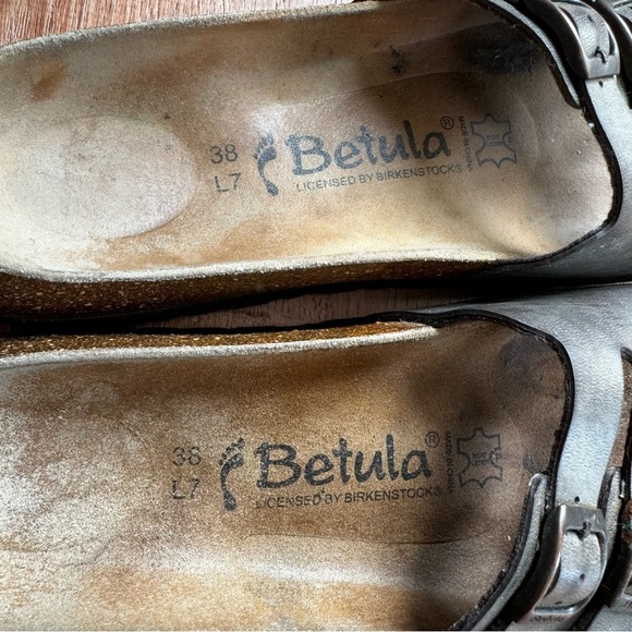 Betula by Birkenstock Two Buckle Slip On Metallic leather Sandals - Picture 6 of 9